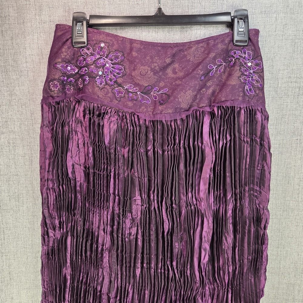 VTG Womens Small Crinkled Purple Sequins Maxi Skirt West End Stretchy Fairytale